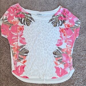 Express Women's Pink and White Floral Tee XS